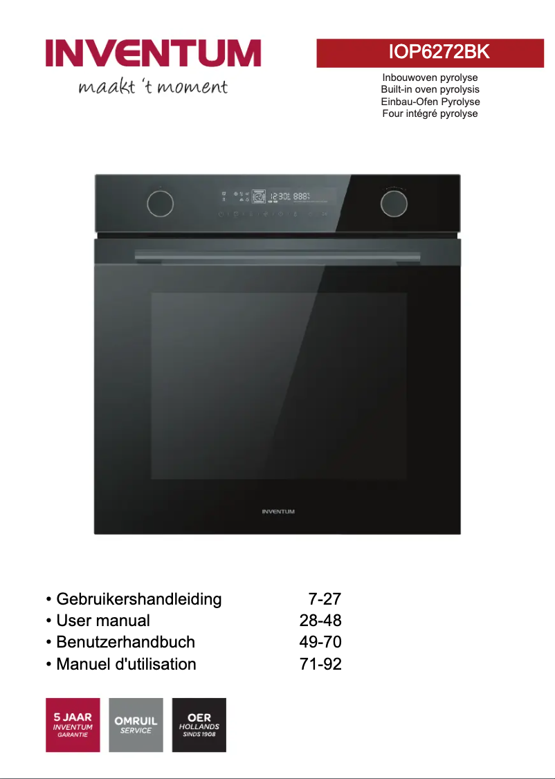 Page 1 de la notice Manuel utilisateur Inventum IOP6272BK