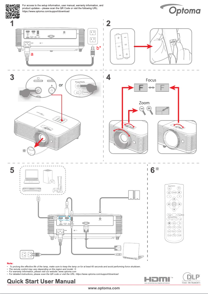 Página 1 del manual Guía de inicio rápido Optoma EH412x
