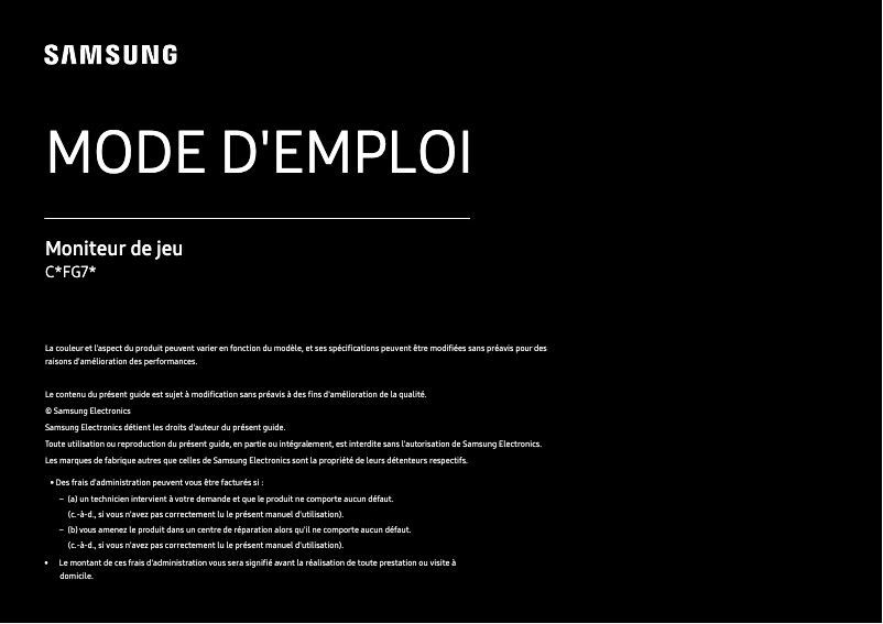 Page 1 de la notice Manuel utilisateur Samsung C27FG73FQI