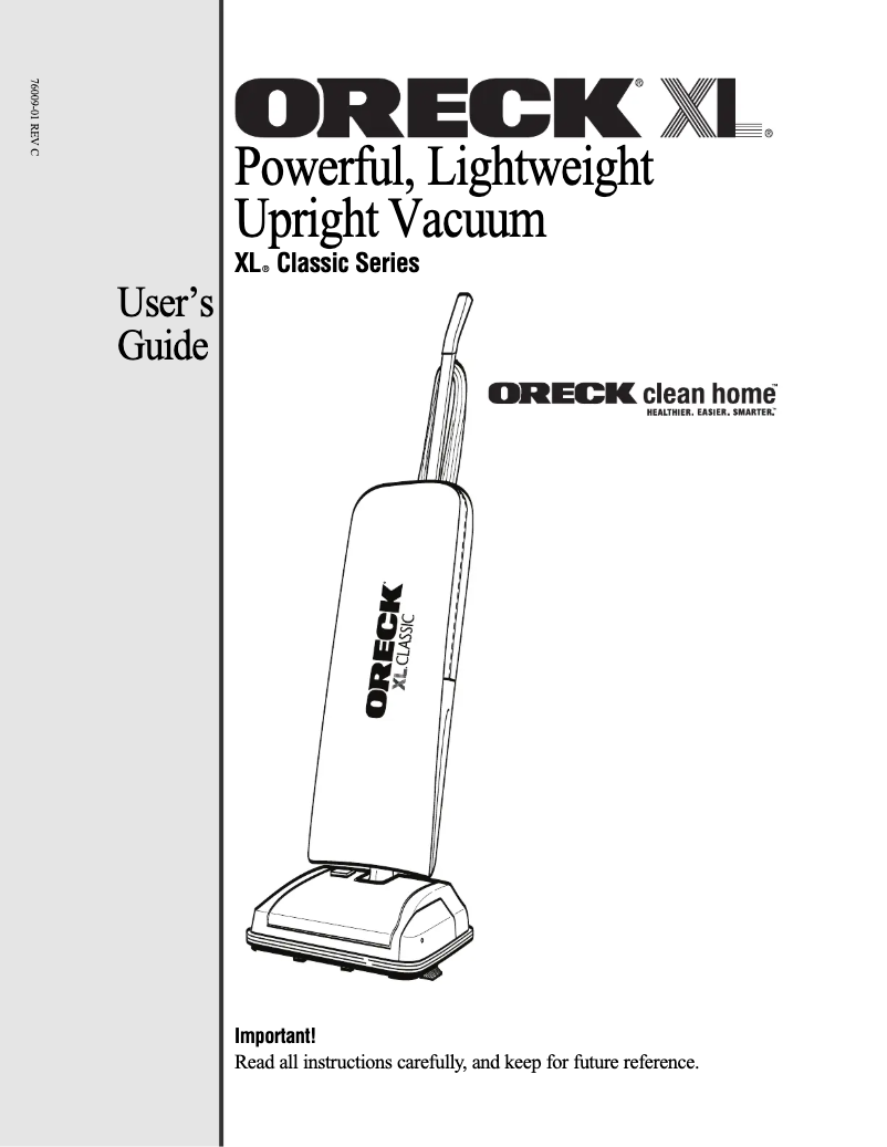 Page 1 de la notice Manuel utilisateur Oreck XL Classic U2250