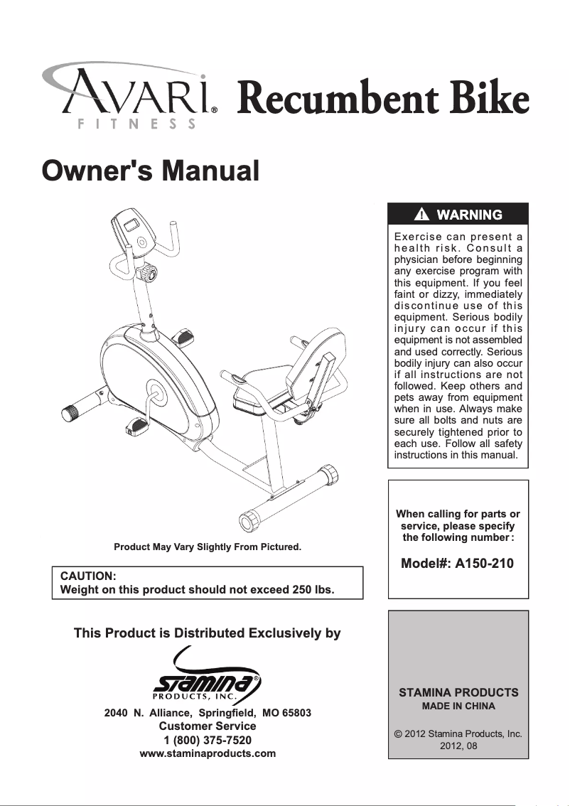 Page 1 de la notice Manuel utilisateur Stamina Avari R210