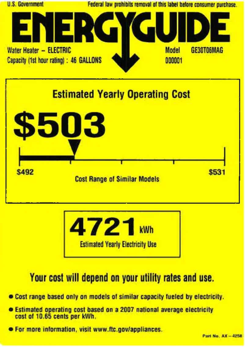 Page 1 of the manual Energy Label GE GE30T06MAG