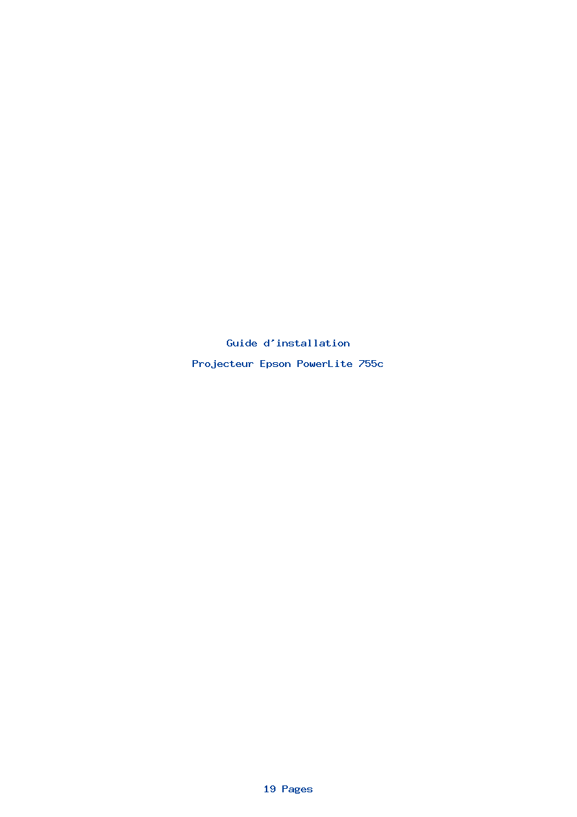 Page 1 de la notice Guide d'installation Epson PowerLite 755c
