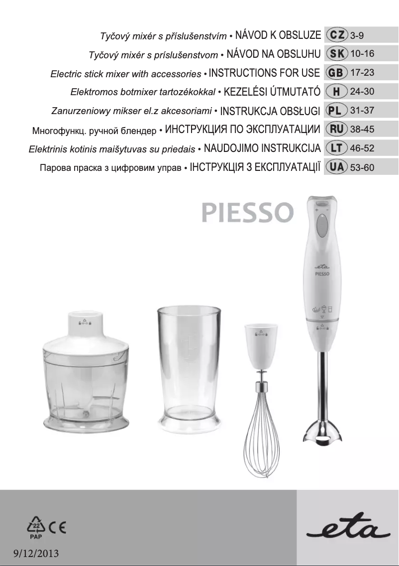 Page 1 de la notice Manuel utilisateur Eta Spiesso