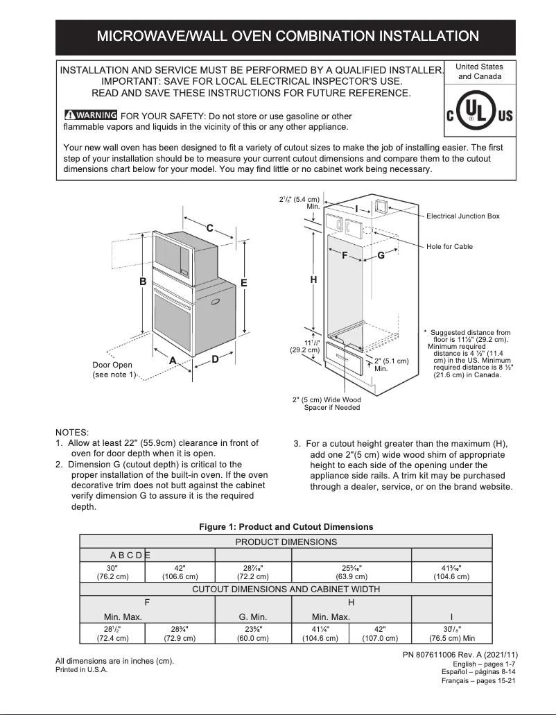 Page 1 de la notice Guide d'installation Frigidaire FCWM3027AS
