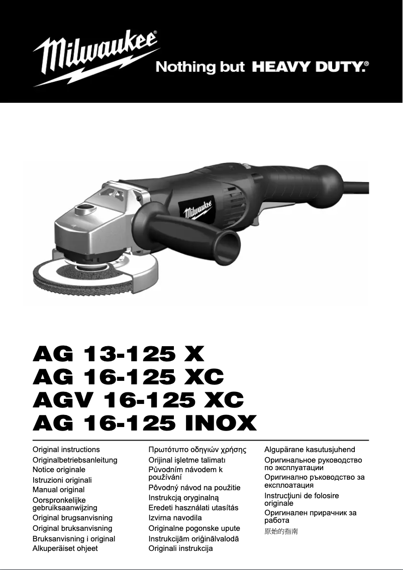 Page 1 de la notice Manuel utilisateur Milwaukee AG 16-125 INOX