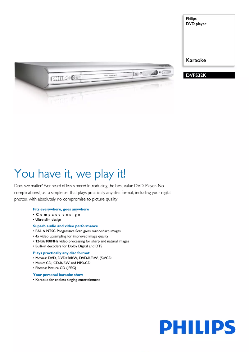 Página 1 del manual Ficha técnica Philips DVP532K