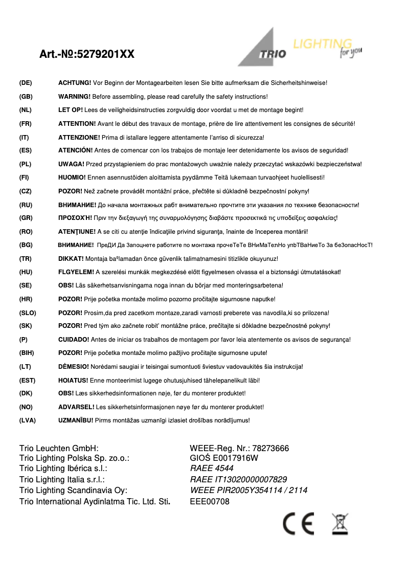 Page 1 de la notice Manuel utilisateur Trio Lighting Amsterdam