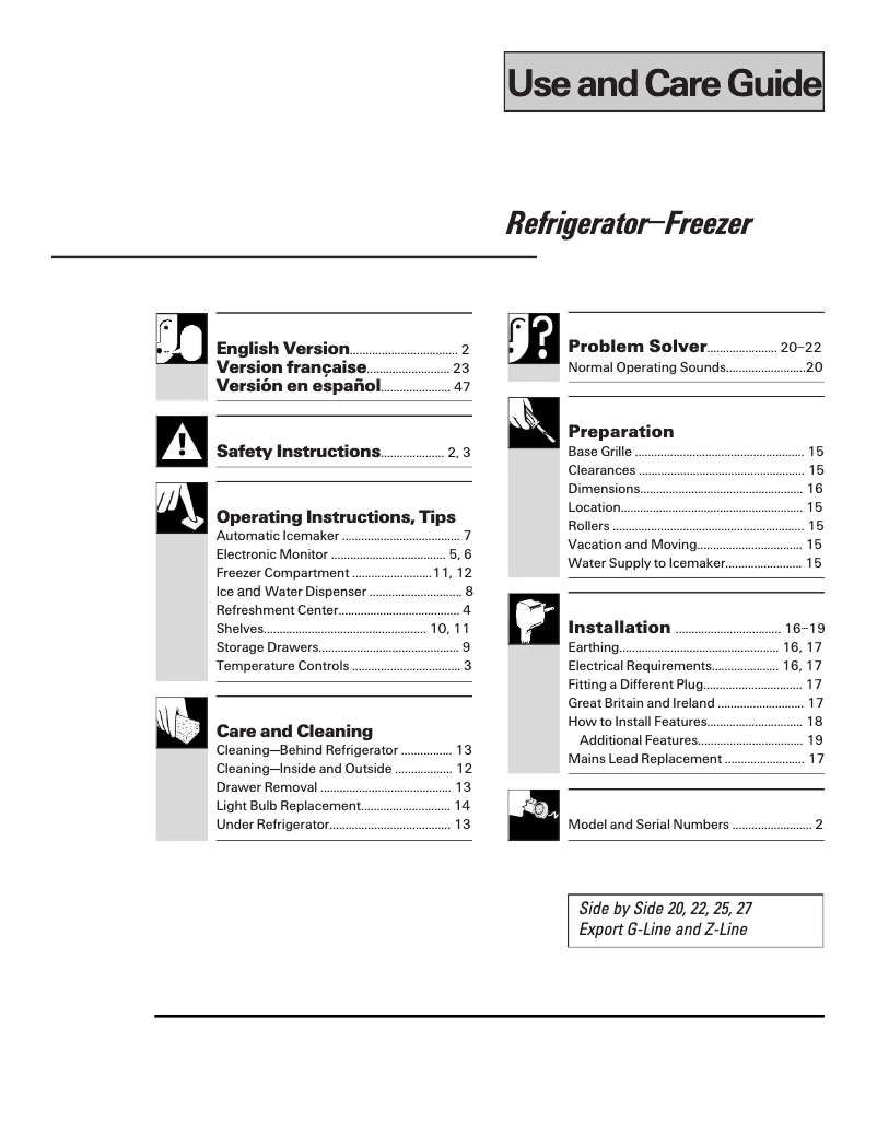 Page n°1 - Manuel utilisateur GE TFG20JRBWW