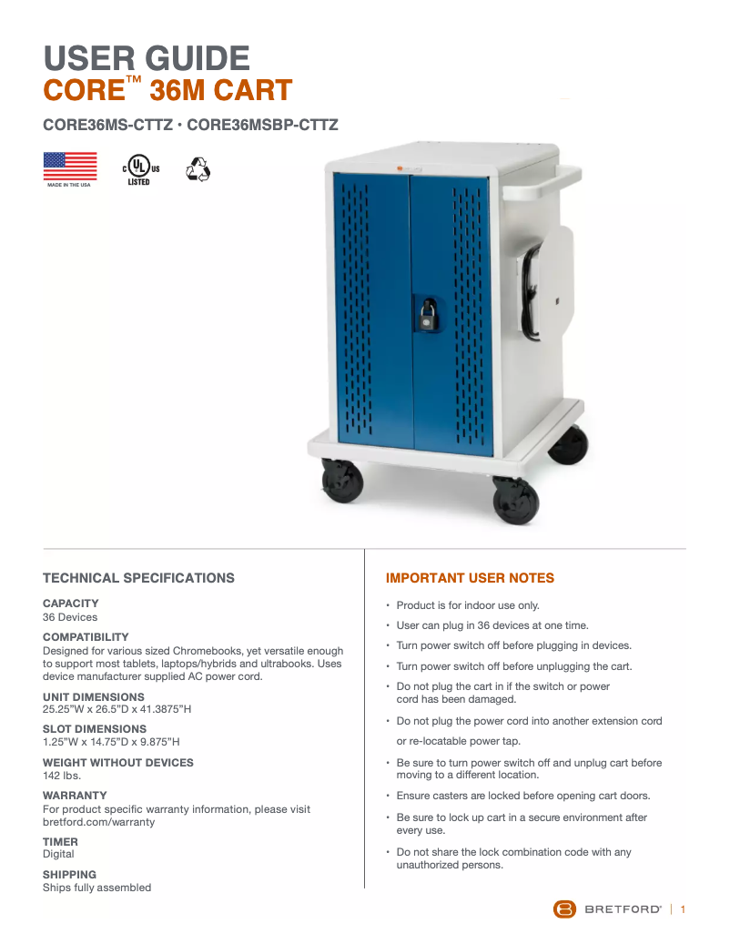 Page 1 de la notice Manuel utilisateur Bretford Core36MS