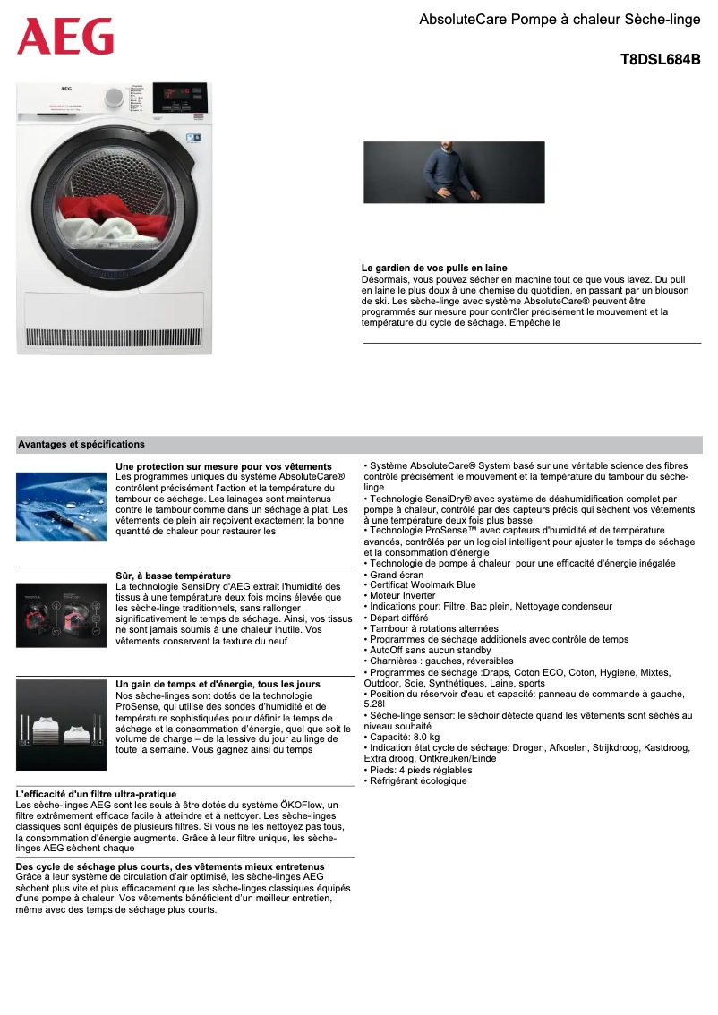 Página 1 del manual Ficha técnica AEG T8DSL684B