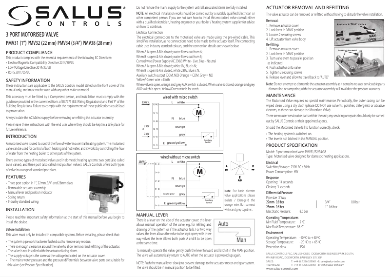 Page 1 de la notice Manuel utilisateur Salus PMV38