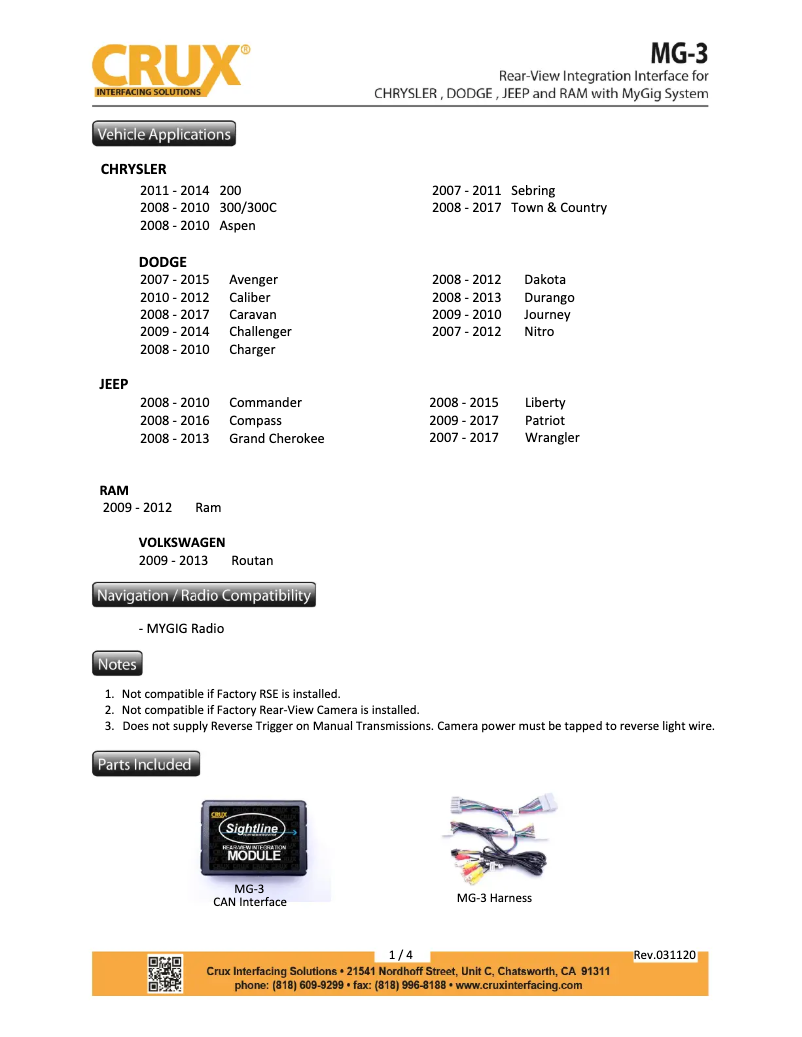 Page 1 de la notice Manuel utilisateur CRUX MG-3