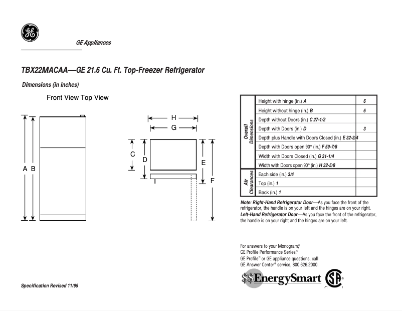 Page 1 de la notice Fiche technique GE TBX22MACAA