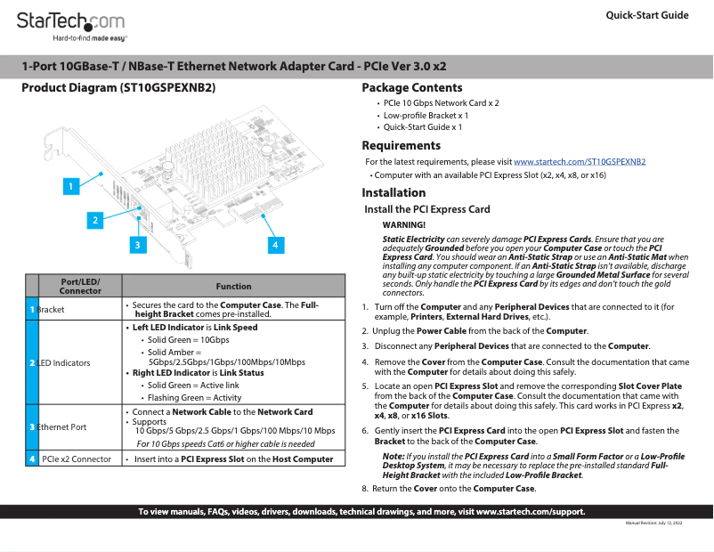Page 1 de la notice Manuel utilisateur StarTech.com ST10GSPEXNB2