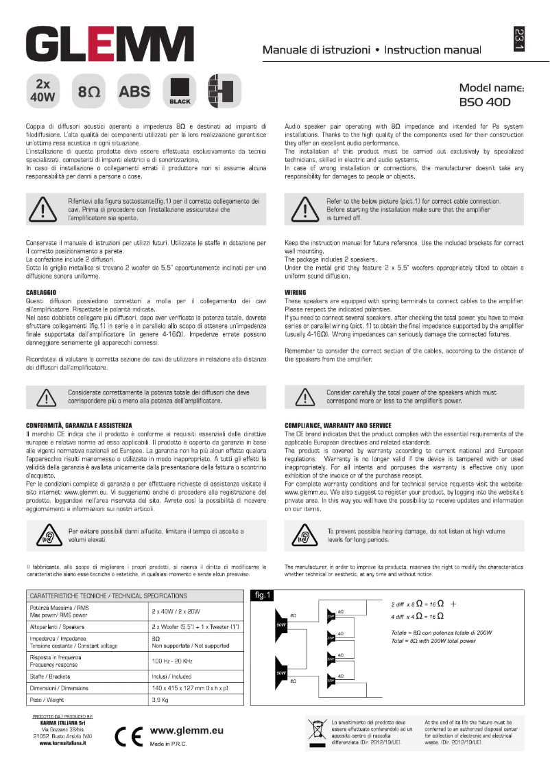 Page 1 de la notice Manuel utilisateur Glemm BSO 40D