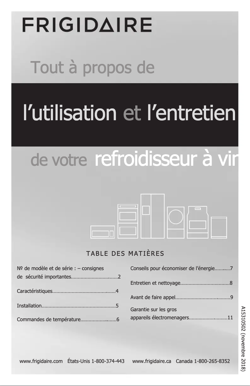 Page 1 de la notice Manuel utilisateur Frigidaire FFWC0622US