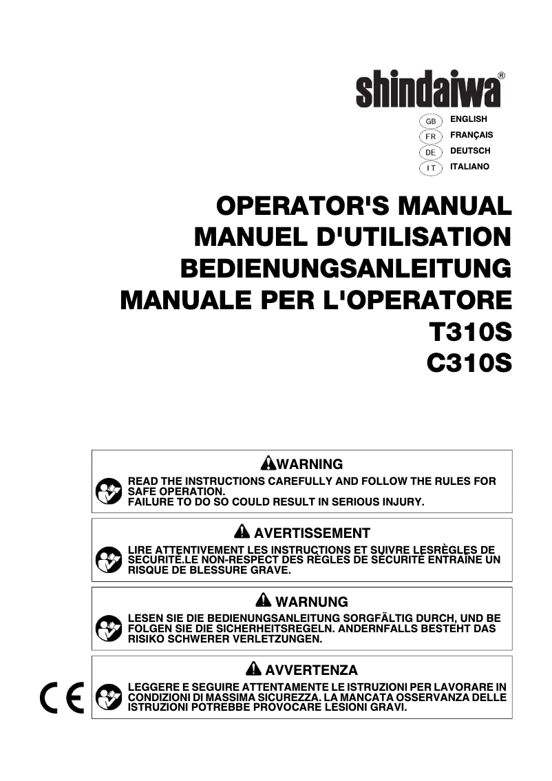 Page 1 de la notice Manuel utilisateur Shindaiwa T310S