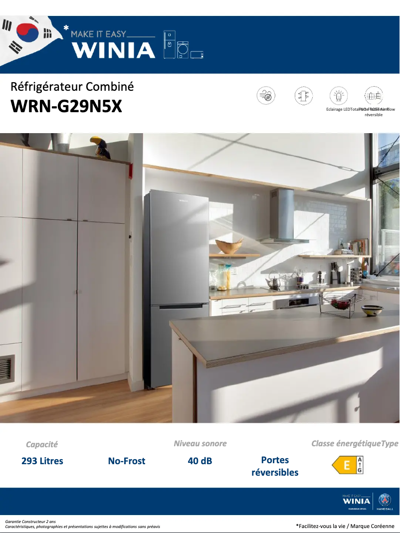 Page 1 of the manual Technical Sheet Winia WRN-G29N5X
