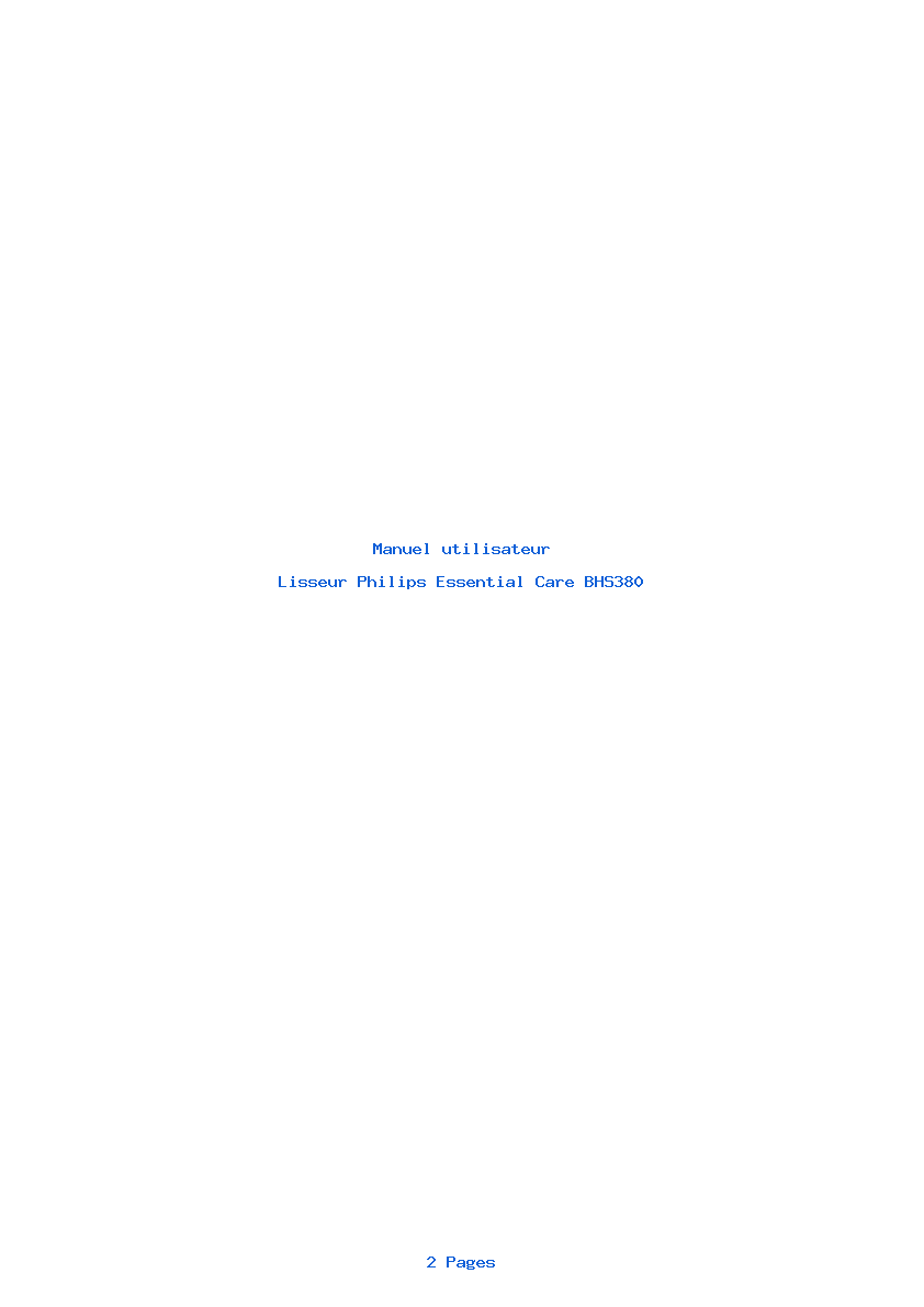 Page 1 de la notice Manuel utilisateur Philips Essential Care BHS380