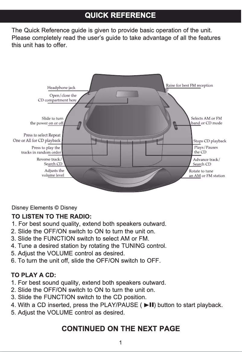 Page 1 de la notice Manuel utilisateur Lexibook RCD100DC