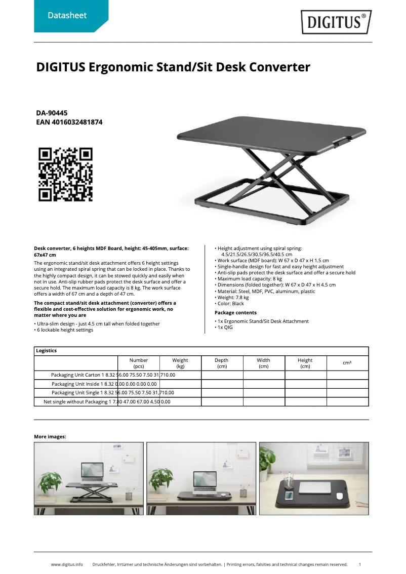 Page 1 de la notice Fiche technique Digitus DA-90445