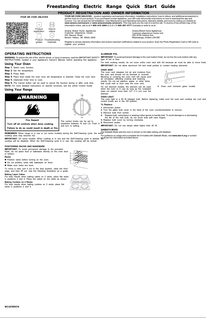Page 1 of the manual Quick Start Guide Amana AER6603SFW