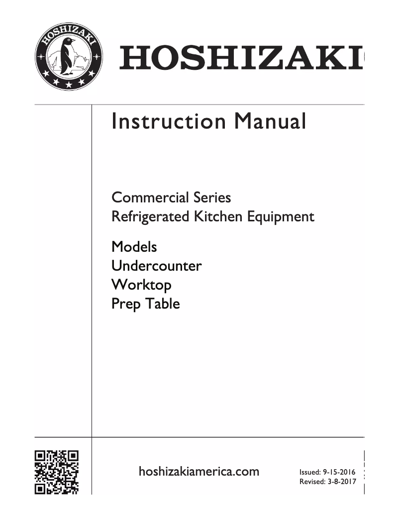Page 1 de la notice Manuel utilisateur Hoshizaki Commercial CRMR36-W