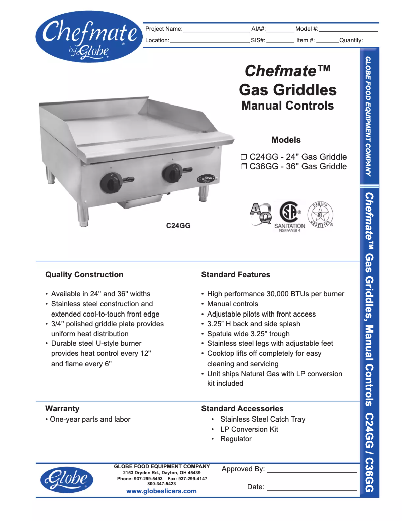 Page 1 de la notice Manuel d'utilisation et d'entretien Globe C24GG