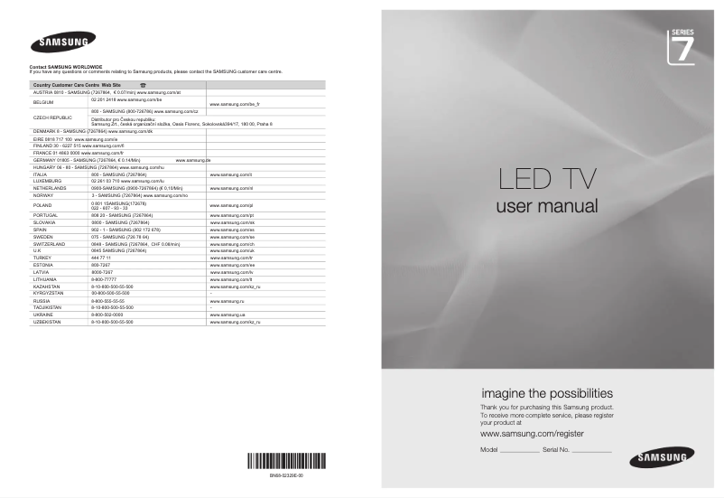 Page 1 de la notice Manuel utilisateur Samsung UE40B7090WP