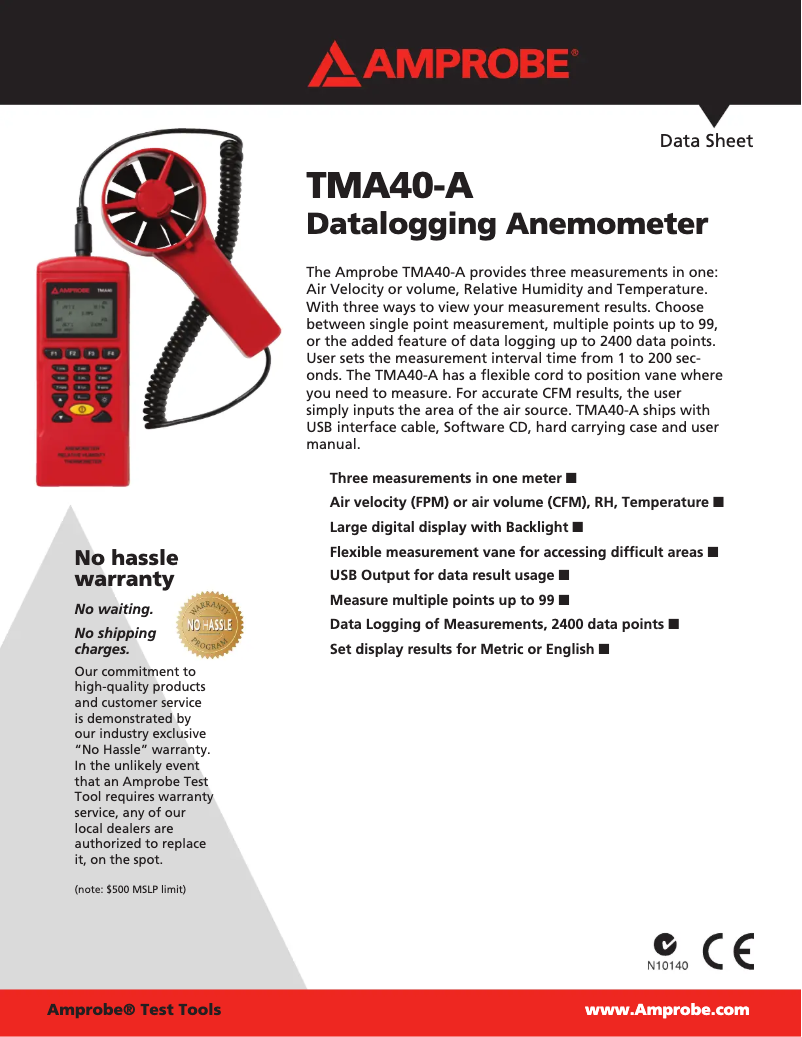 Page 1 de la notice Fiche technique Amprobe TMA40-A