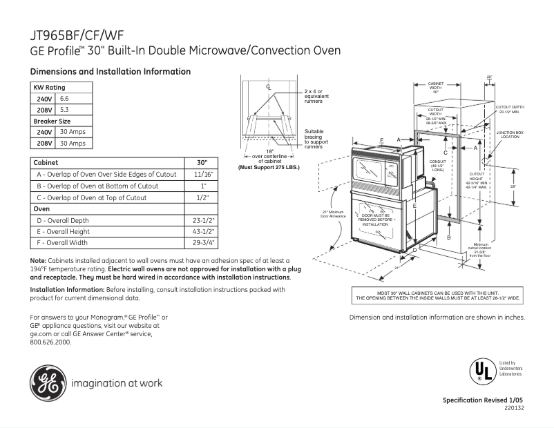 Página 1 del manual Ficha técnica GE Profile JT965CFCC