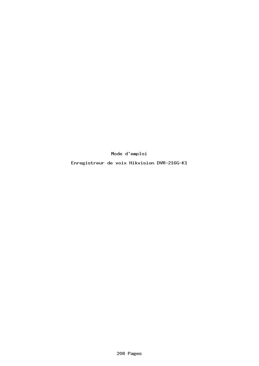 Page 1 de la notice Mode d'emploi Hikvision DVR-216G-K1