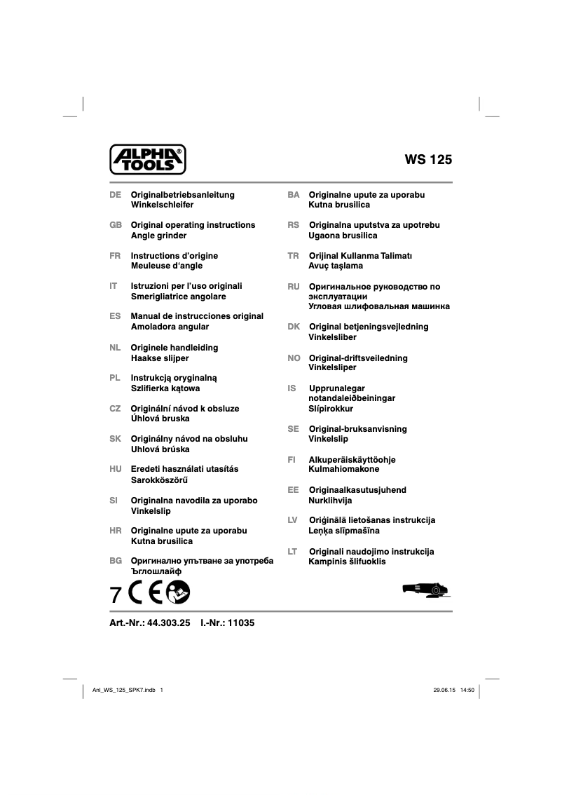 Page 1 of the manual User Manual Alpha Tools WS 125