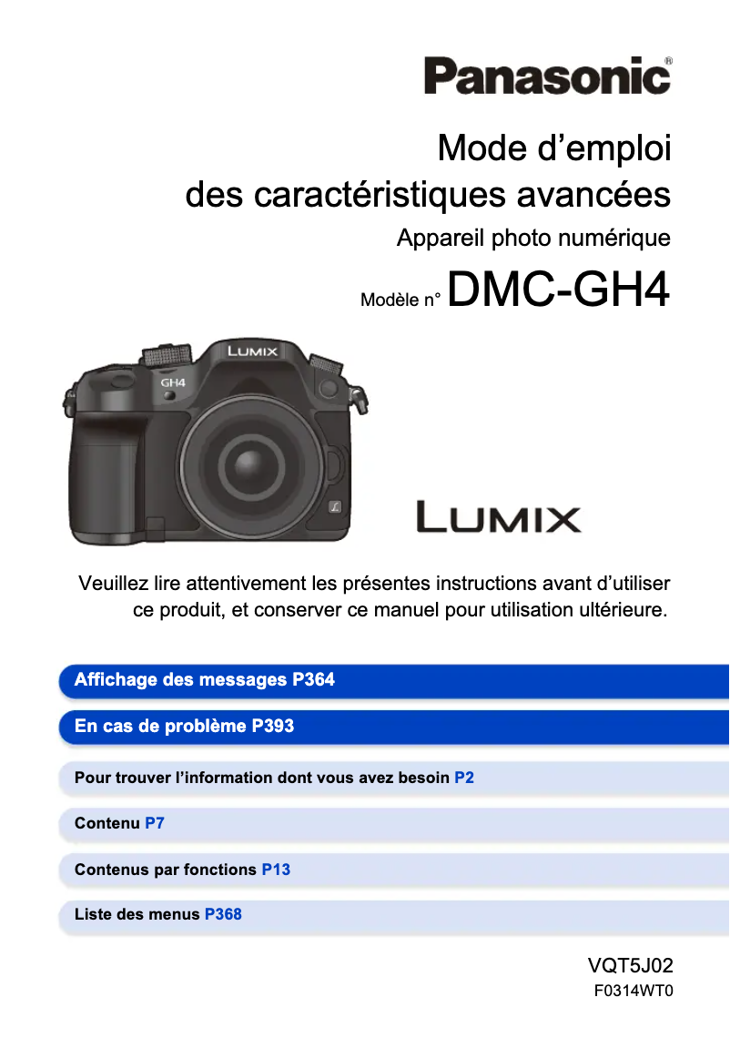 Page 1 de la notice Manuel utilisateur Panasonic Lumix DMC-GH4