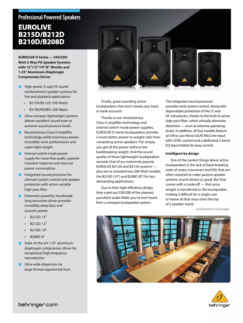 Page 1 de la notice Brochure Behringer Eurolive B215D