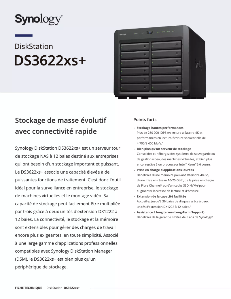 Page 1 de la notice Fiche technique Synology DiskStation DS3622xs+
