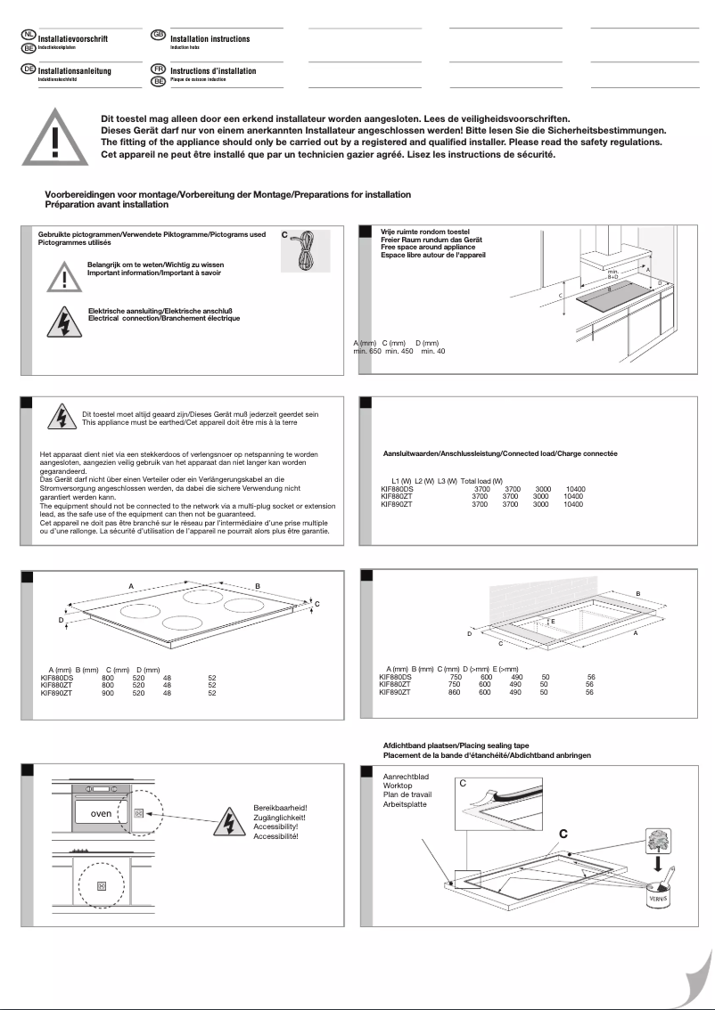 Page 1 de la notice Guide d'installation Etna KIF880ZT