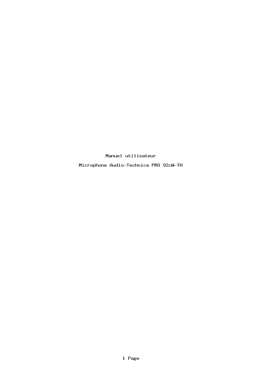 Page 1 de la notice Manuel utilisateur Audio-Technica PRO 92cW-TH