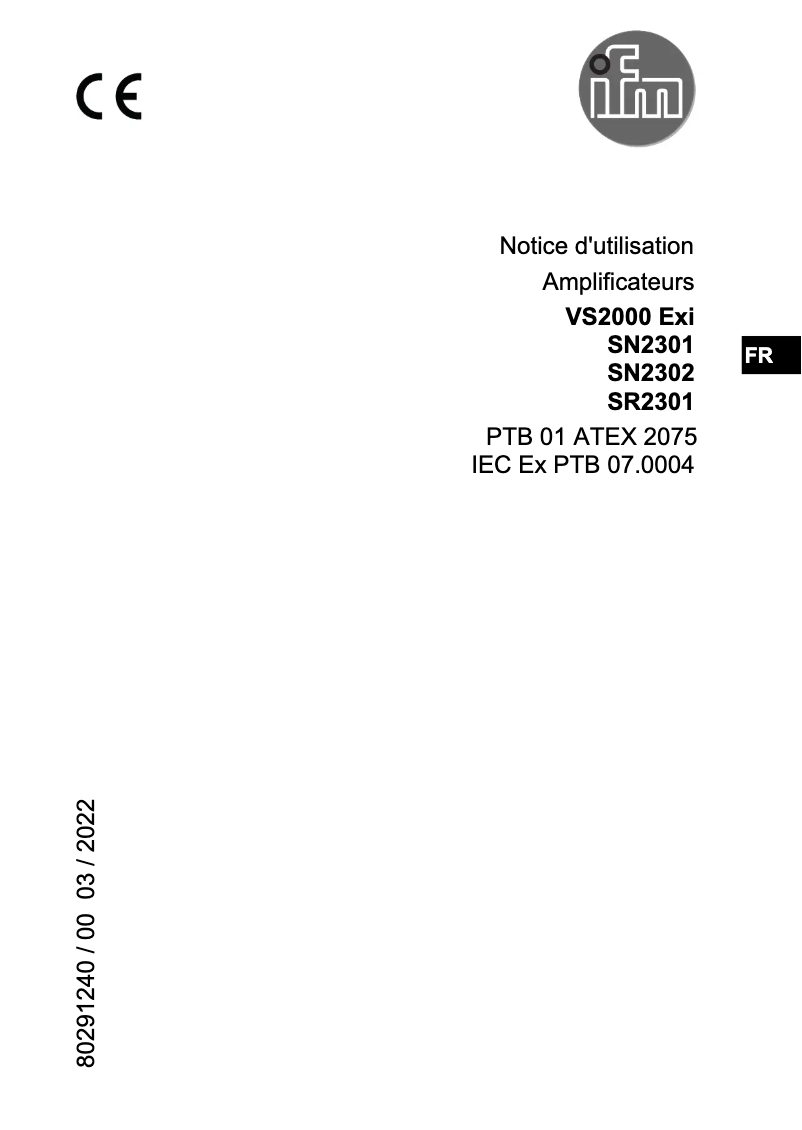 Page 1 de la notice Manuel utilisateur IFM SN2301