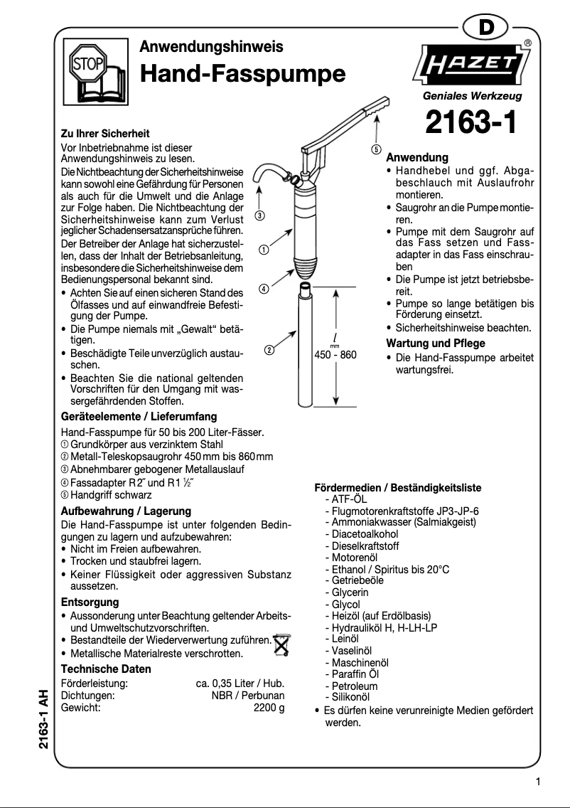 Page 1 de la notice Manuel utilisateur Hazet 2163-1