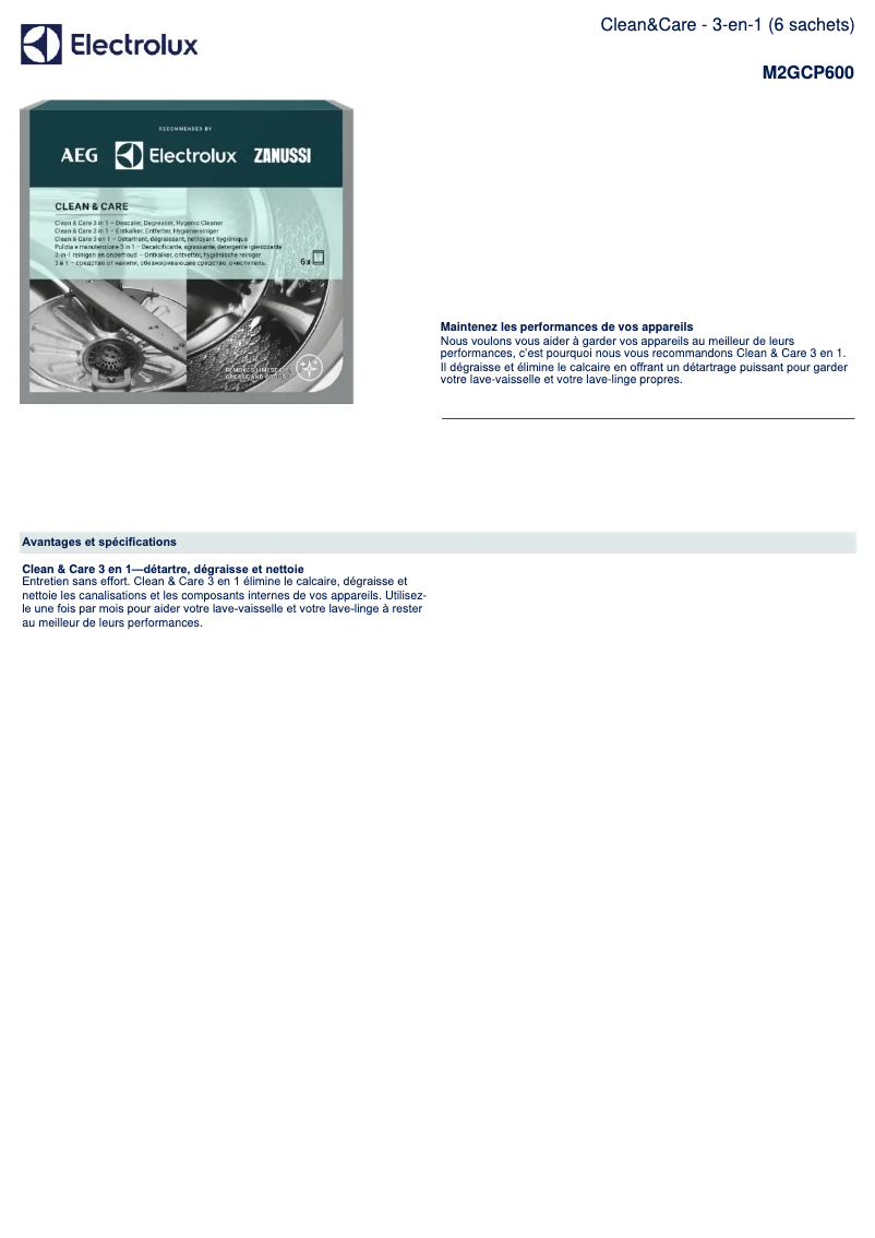 Página 1 del manual Ficha técnica AEG M2GCP600