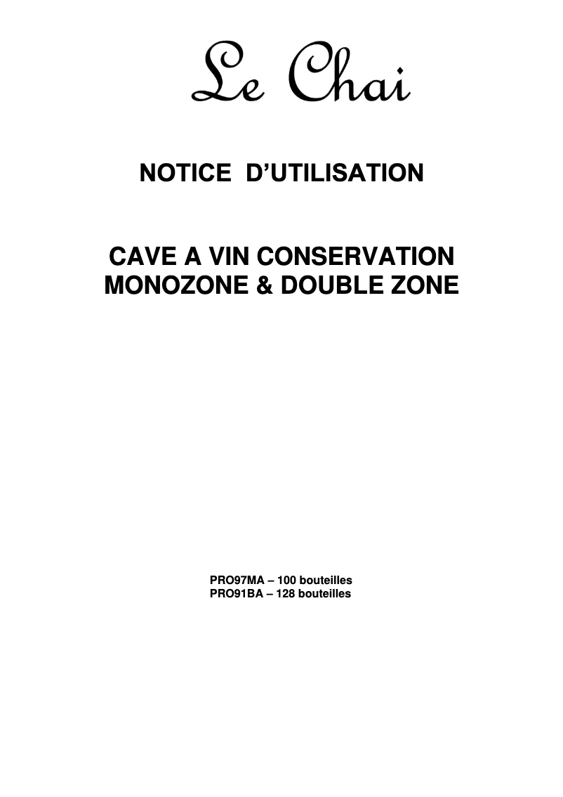 Page 1 of the manual User Manual Le Chai PRO91BA