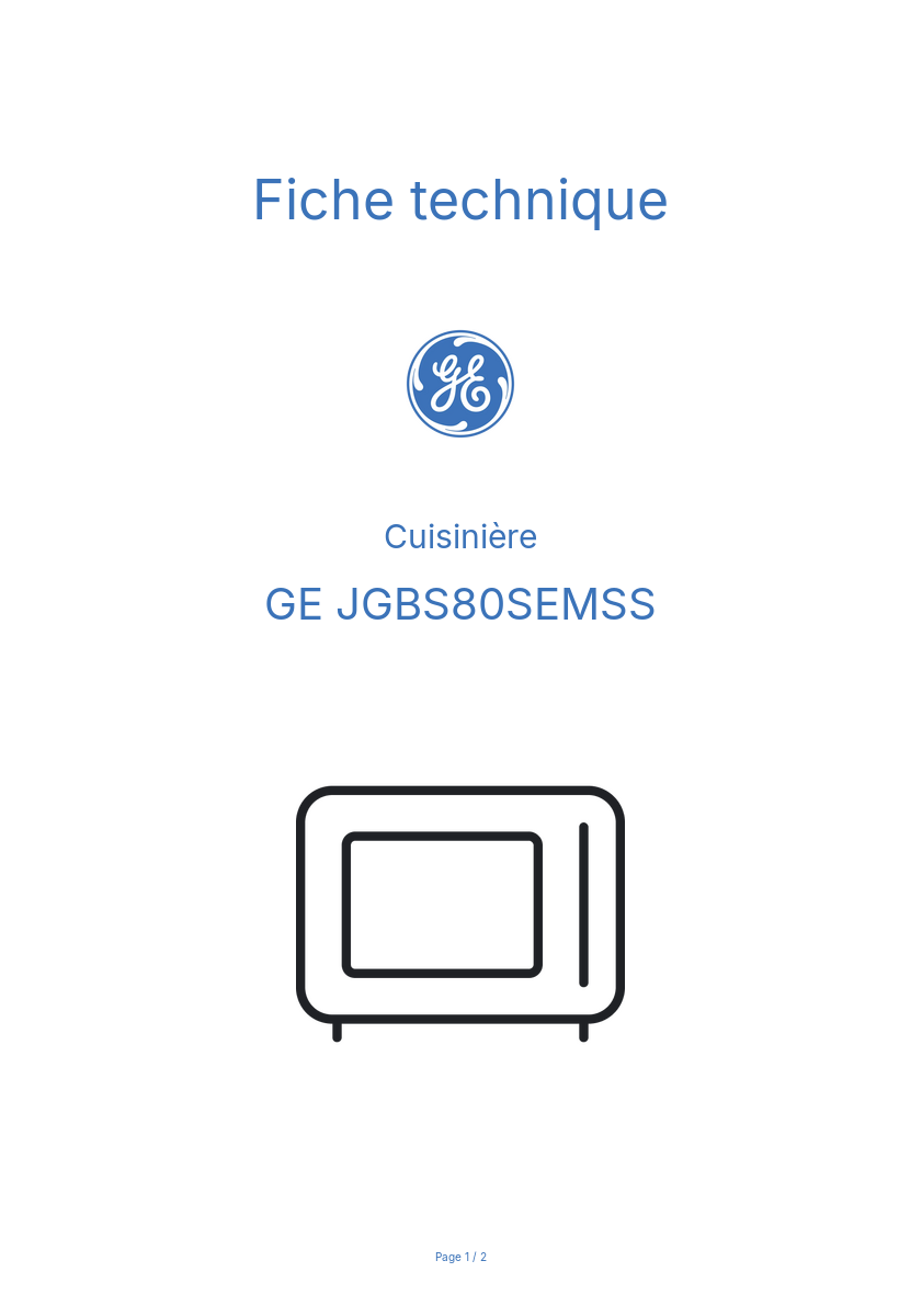 Page 1 de la notice Fiche technique GE JGBS80SEMSS