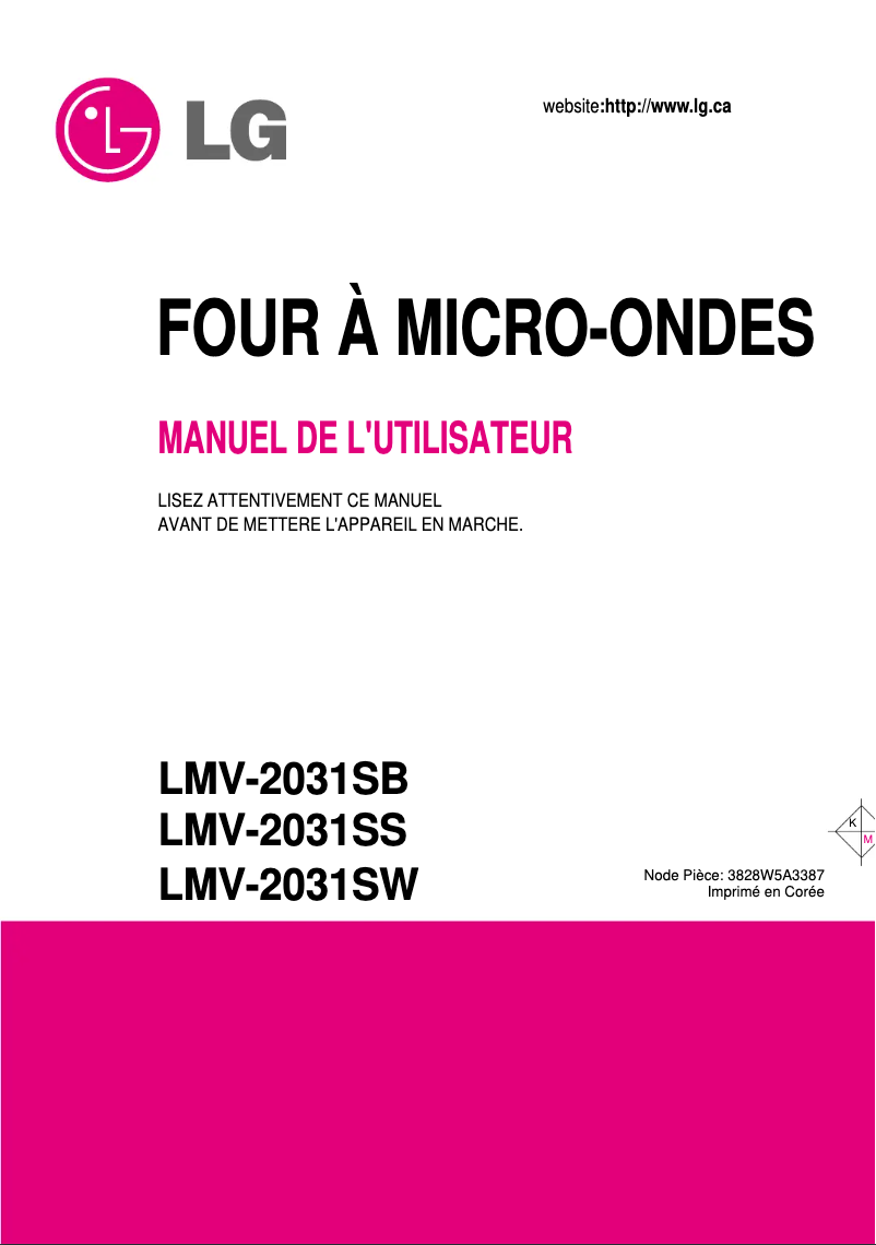 Page 1 de la notice Manuel utilisateur LG LMV-2031SW