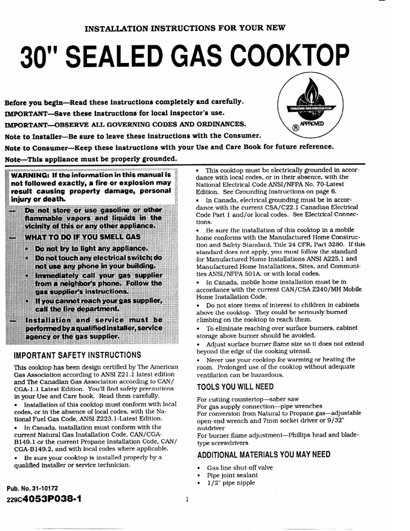 Página 1 del manual Guía de instalación GE JGP336BEVBB