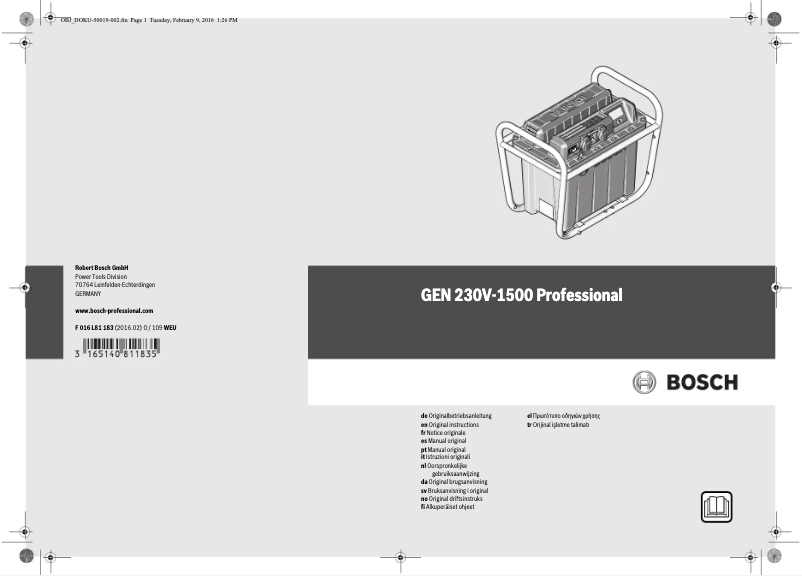 Page 1 of the manual User Manual Bosch GEN 230V-1500 Professional