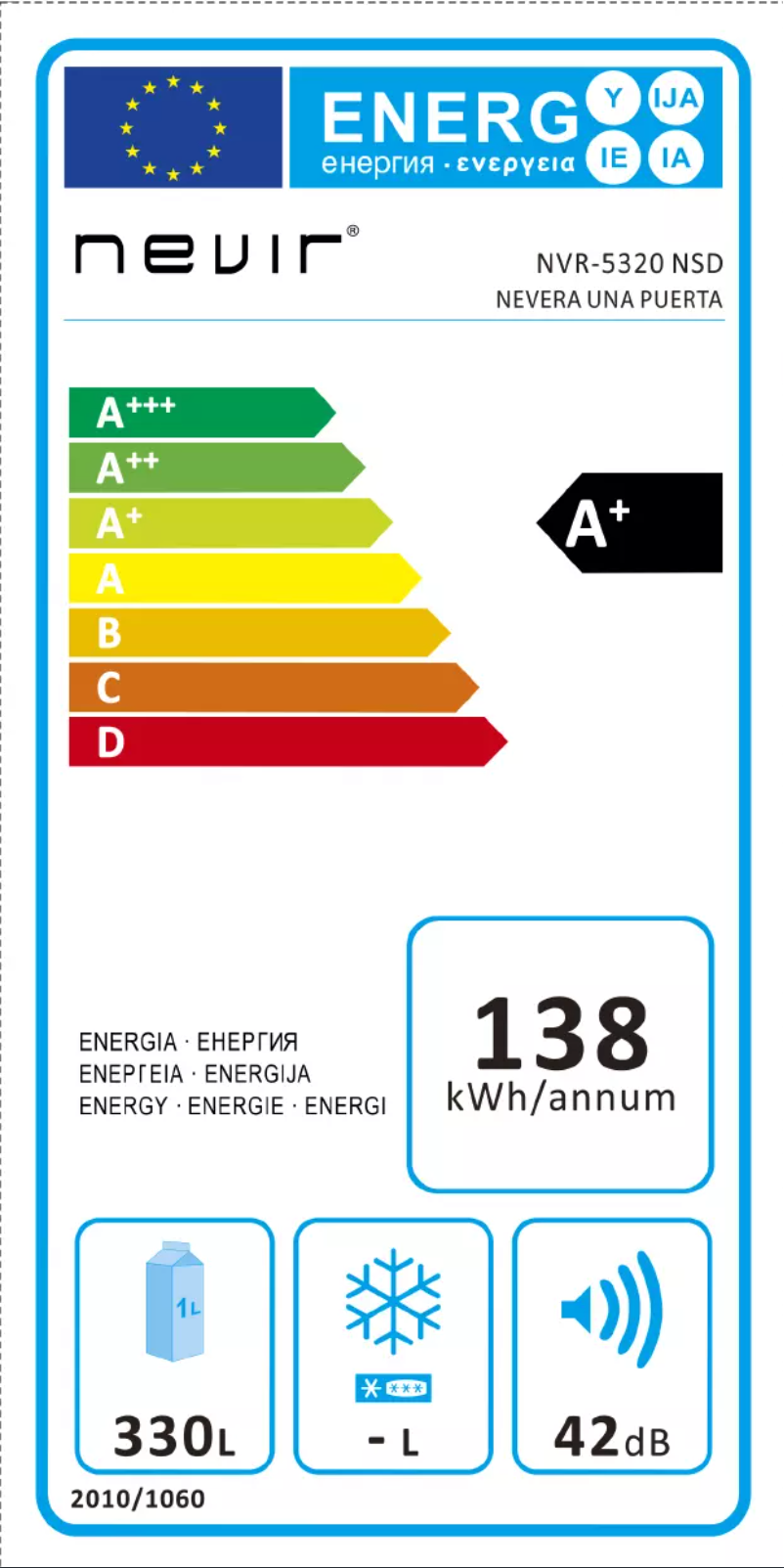 Page 1 de la notice Label énergétique Nevir NVR-5626NVSDI