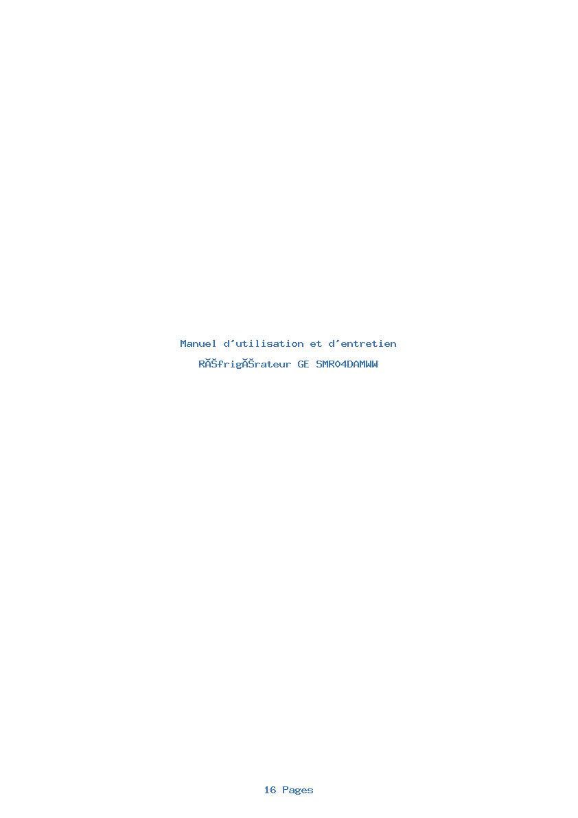 Page 1 de la notice Manuel d'utilisation et d'entretien GE SMR04DAMWW