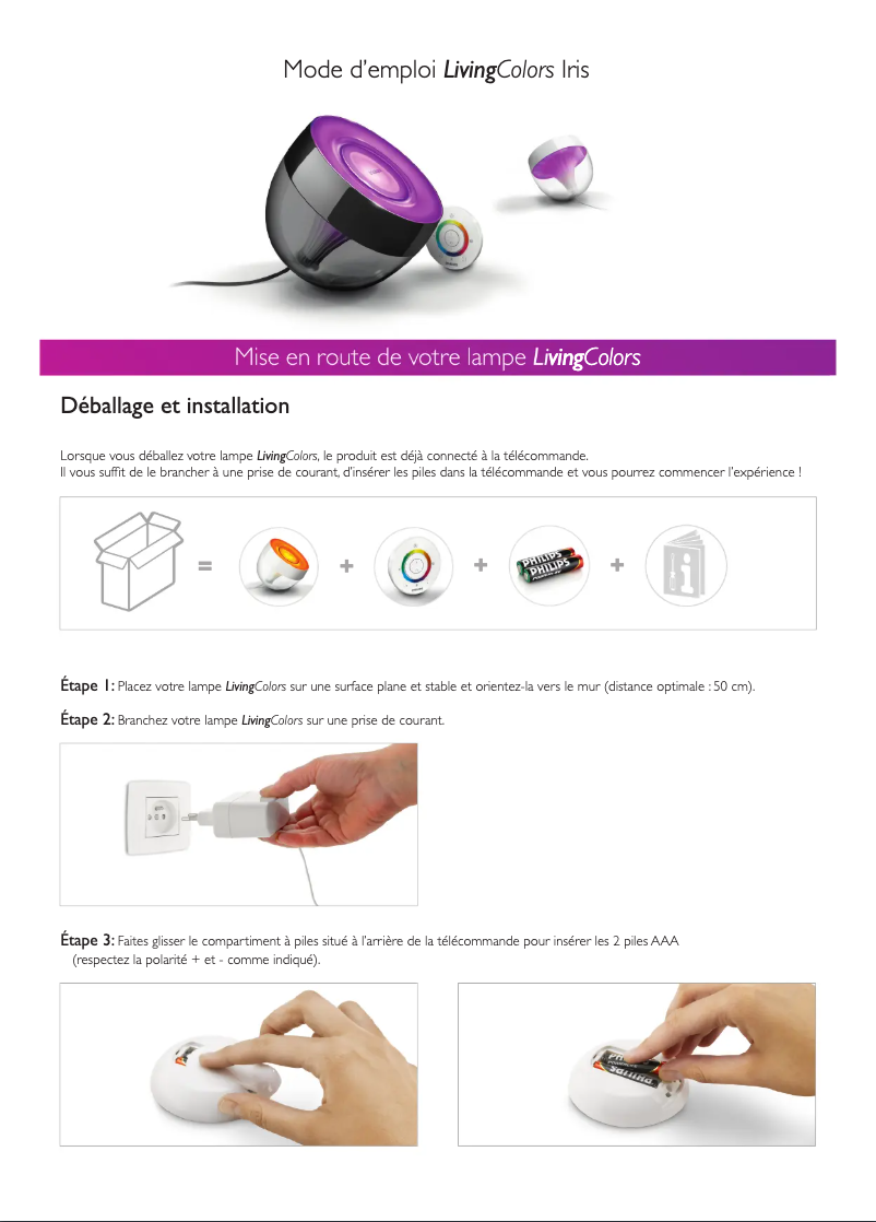 Page 1 de la notice Manuel utilisateur Philips LivingColors 7099960PH